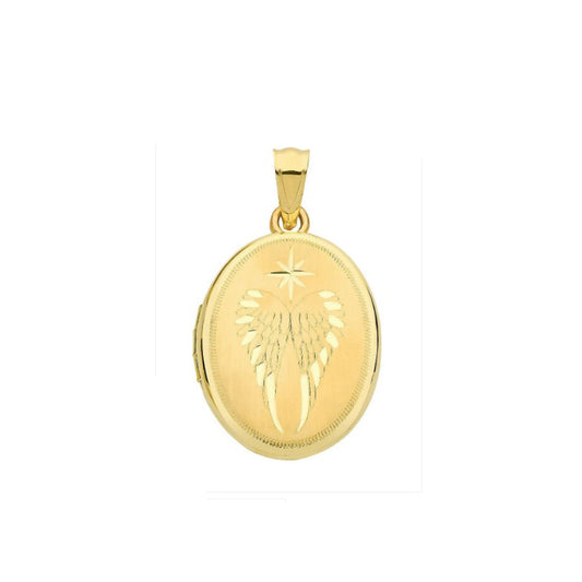 Angel Wing Oval Locket Solid 9 Carat Yellow Gold Hallmarked British Made