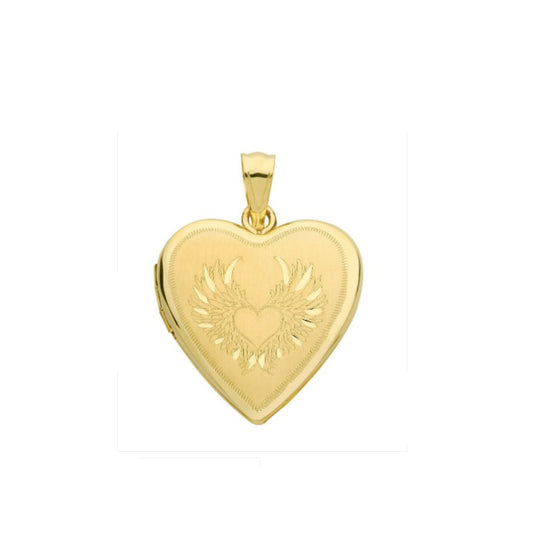 Angel Wings Heart Locket Solid 9 Carat Yellow Gold Hallmarked British Made
