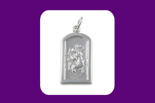 Arched window silver St Christopher pendant UK featuring intricate craftsmanship and a detailed design