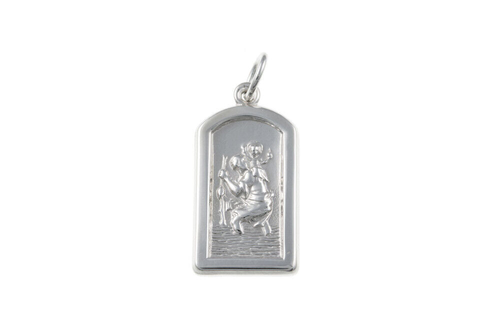Arched window silver St Christopher pendant UK featuring detailed engraving of St Christopher