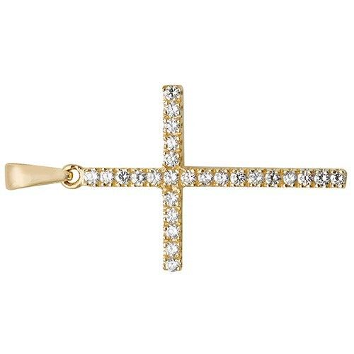 9ct yellow gold cross pendant with pave set clear stones and left side bail by J R Jewellery
