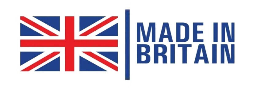 Made in Britain logo with Union Jack beside J R Jewellery 9ct yellow gold cross pendant branding and provenance