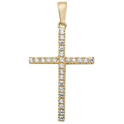 J R Jewellery 9ct yellow gold cross pendant set with brilliant round stones ideal for everyday wear
