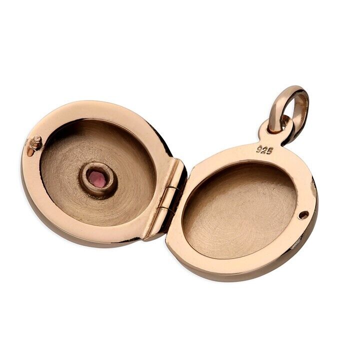June birthstone silver locket rose gold plated open round sterling 925 with small pink centre stone
