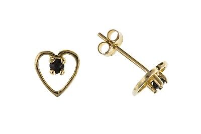 J R Jewellery 9ct gold sapphire heart earrings open heart stud design with sapphire centre and butterfly backs