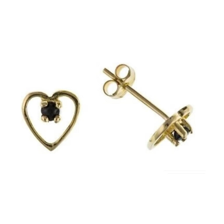 9ct gold sapphire heart earrings delicate open heart stud design with centre sapphire and butterfly backs for everyday wear