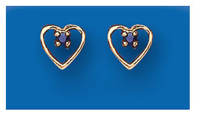 9ct gold sapphire heart earrings open heart studs with three small blue sapphires on gold frame