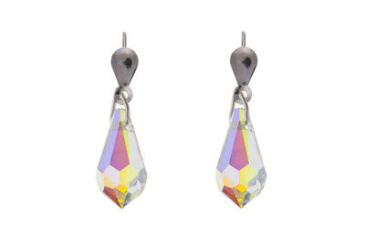 J R Jewellery Austrian crystal drop earrings UK with multicoloured faceted teardrop design