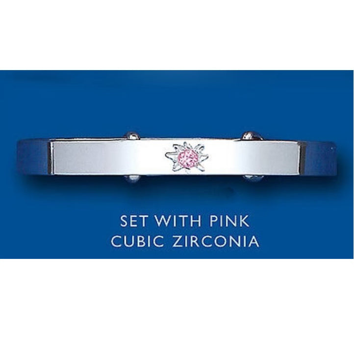 Baby Bangle Sterling Silver Pink Gem Set Christening Plain Baby Bracelet