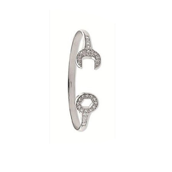 Baby Spanner Bangle White Gold Sparkly Torque Hallmarked Christening Gift