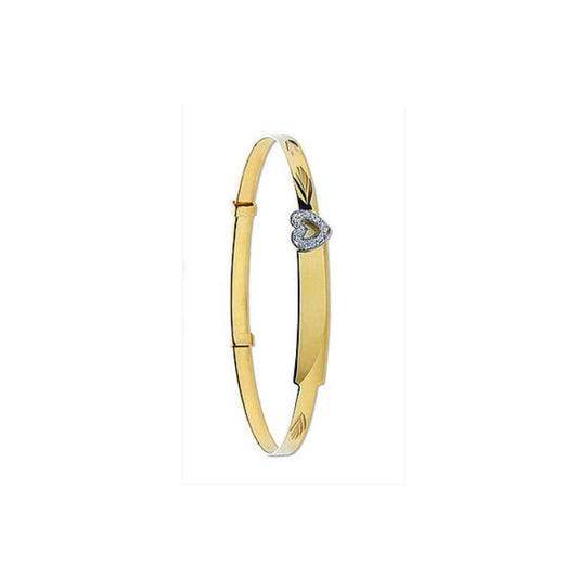Identity Baby Bangle Yellow Gold Cubic Zirconia Heart Hallmarked Christening