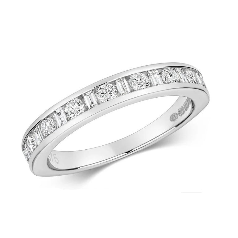 Real Diamond Half Eternity Ring 9ct White Gold Round and Baguette Diamonds