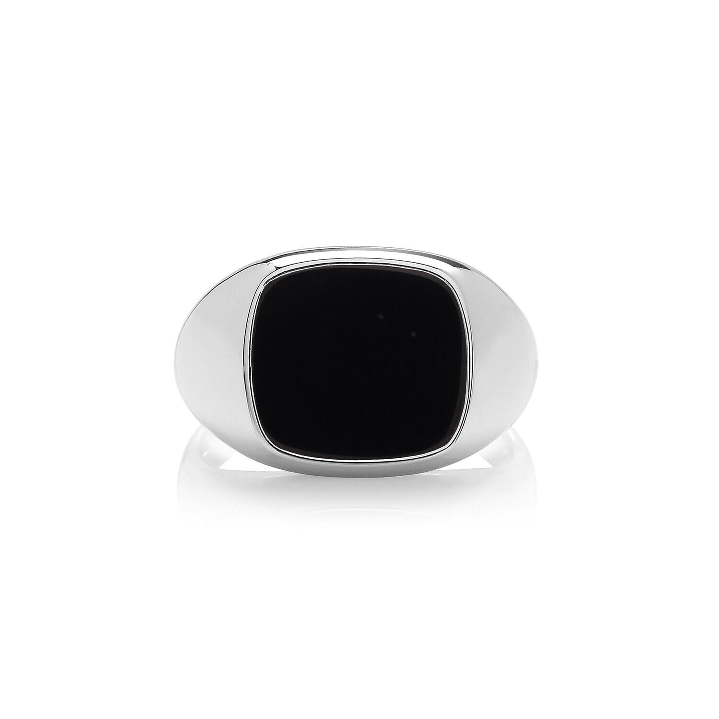 Sterling silver black onyx pinky ring with polished finish from J R Jewellery