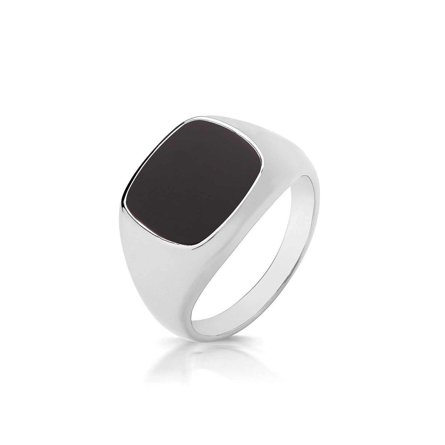 Black onyx pinky ring sterling silver with smooth polished finish by J R Jewellery