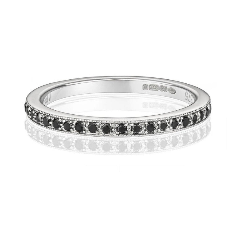 Real Black Diamond Eternity Ring Solid White Gold Band Anniversary Size J - Q