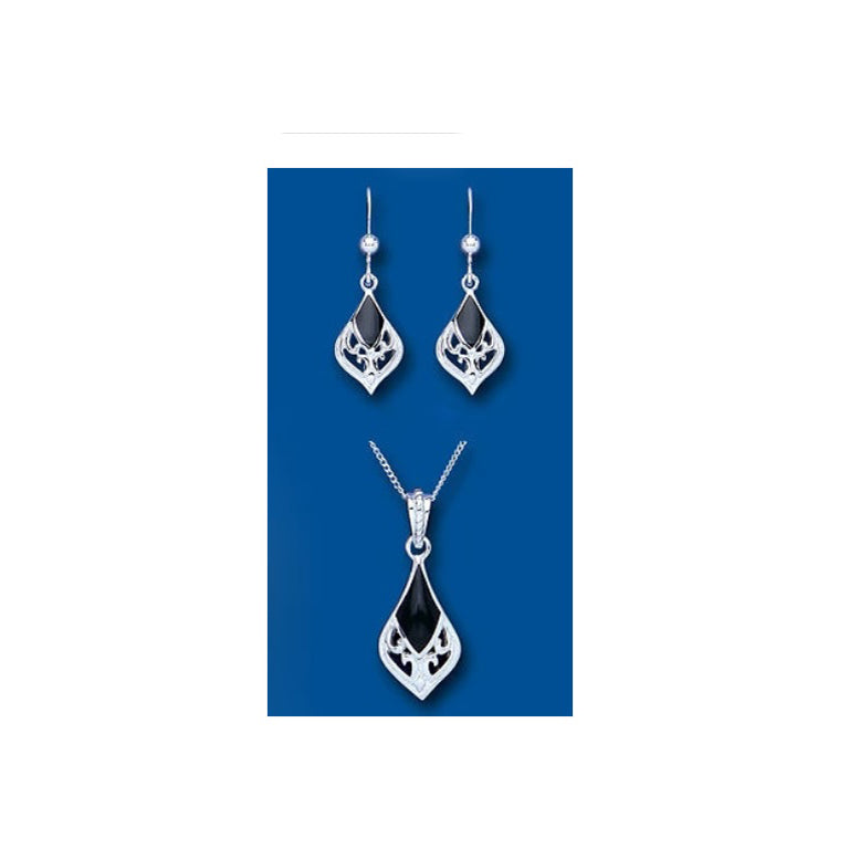 Onyx Pendant and Earrings Set Solid Sterling Silver