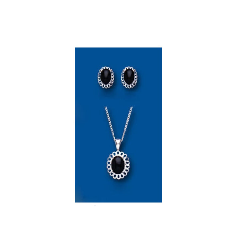 Onyx Pendant and Earrings Set Solid Silver Jewellery Set