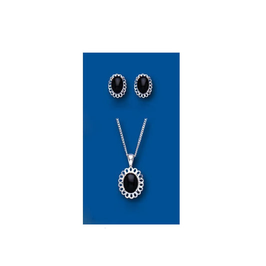Onyx Pendant and Earrings Set Solid Silver Jewellery Set