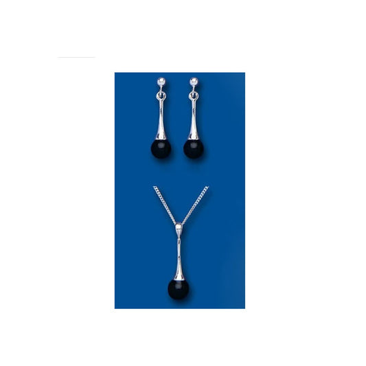 Onyx Pendant and Earrings Set Solid Silver