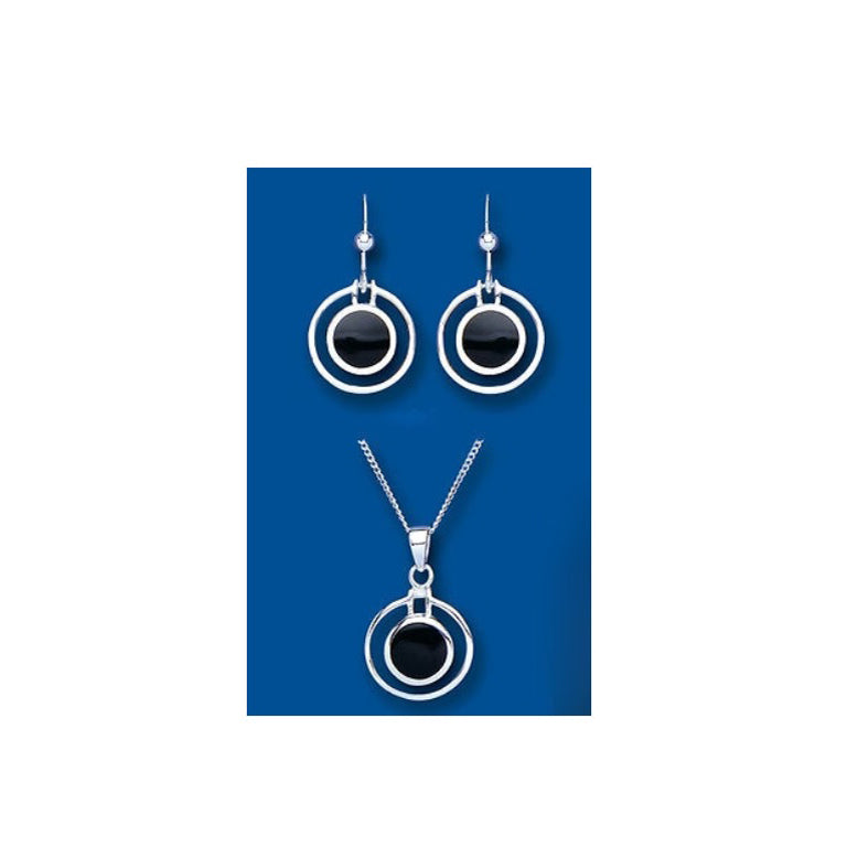 Onyx Pendant and Earrings Set Solid Silver Natural Stones