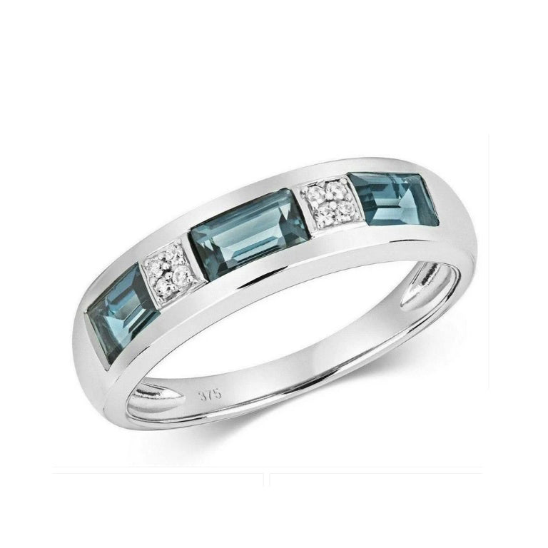 Real London Blue Topaz and Diamond Eternity Ring Solid White Gold Band