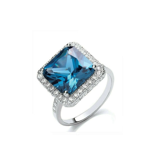 London Blue Topaz Ring Sterling Silver 925 Hallmark Cocktail Statement British