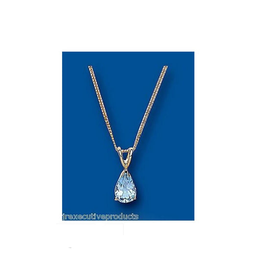 Blue Topaz Solitaire Pendant Yellow Gold 18" Chain Hallmarked British Made
