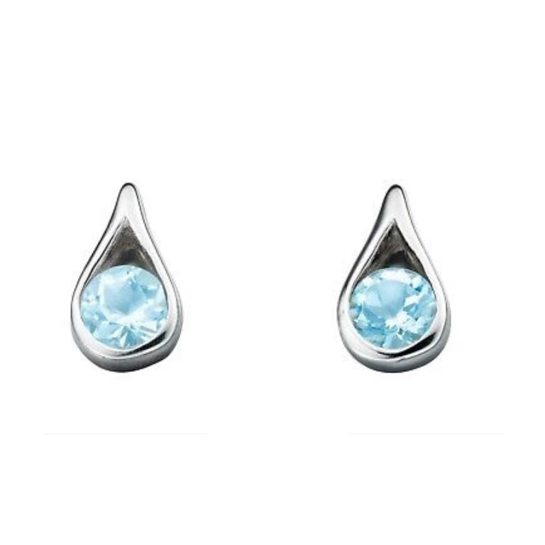 Blue Topaz Stud Earrings Sterling Silver Studs 925 Hallmark