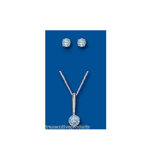 Blue Topaz Pendant and Earrings Set Solid Sterling Silver