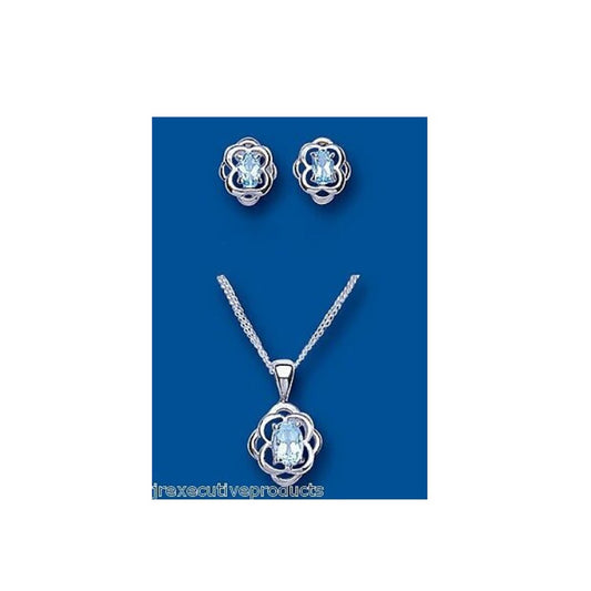 Blue Topaz Pendant and Earrings Set Solid Silver