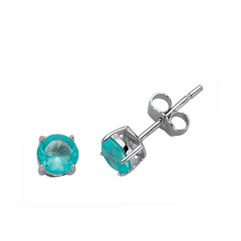 Round Blue Topaz Stud Earrings Solid Sterling Silver 5mm Solitaire 925 Stamp