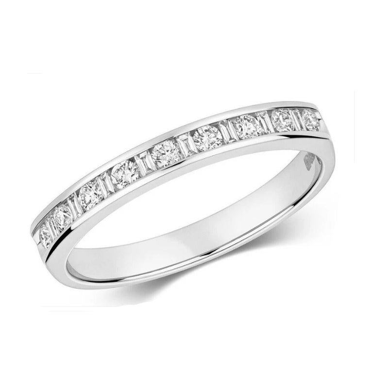 Real Diamond Eternity Ring 9ct White Gold Round Brilliant and Baguette Diamonds