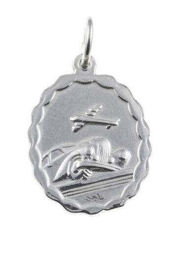 Sterling silver St Christopher pendant travel guardian medallion with scalloped edge and bail for chain