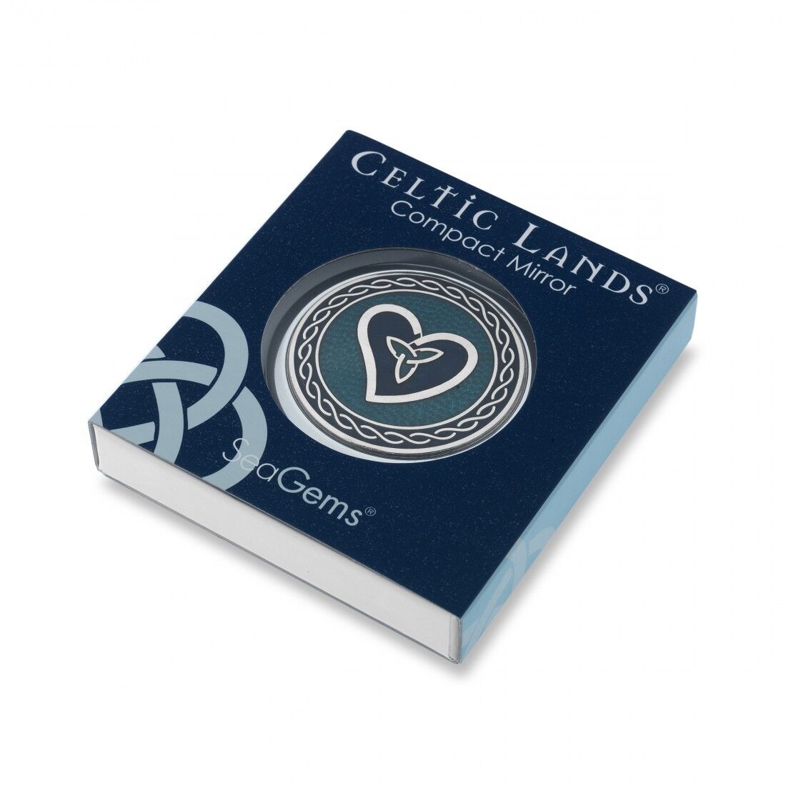 celtic compact mirror silver plated boxed Celtic Lands heart knot design mirror by J R Jewellery