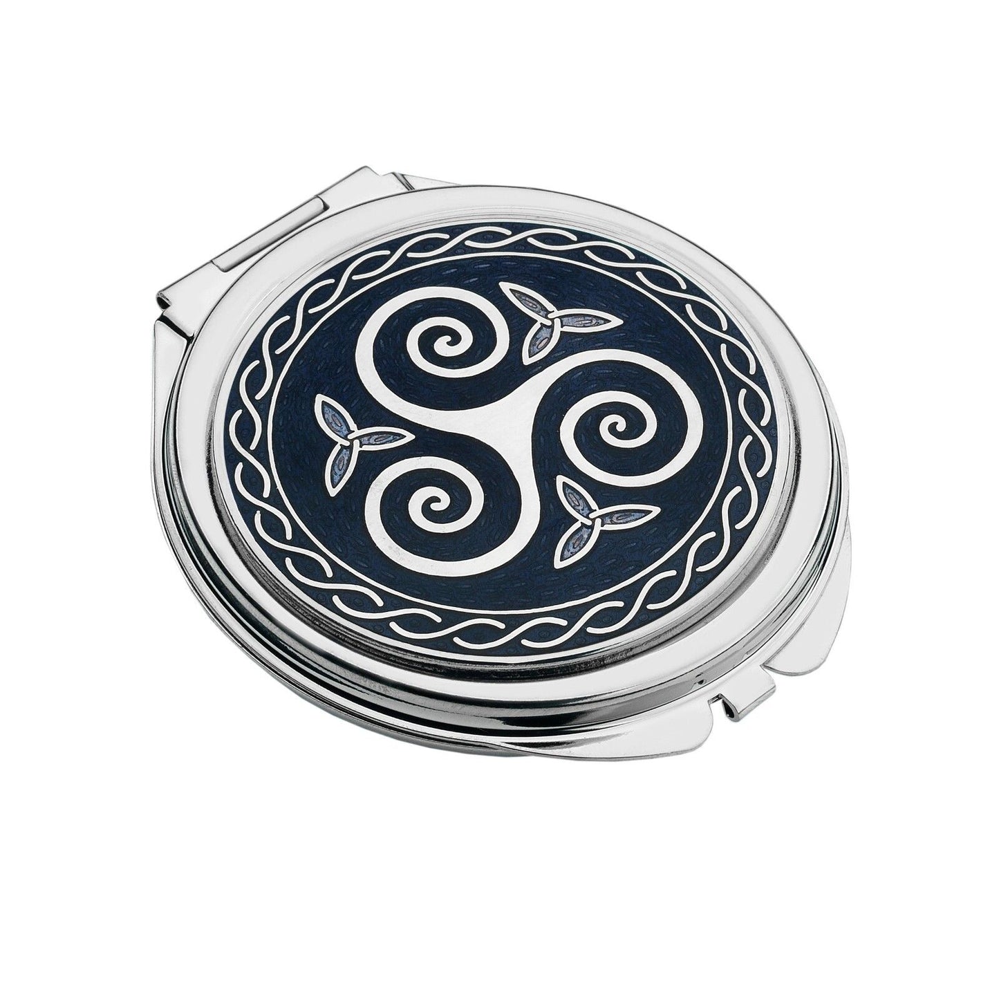 J R Jewellery celtic compact mirror silver plated round triskelion design with knot border for travel