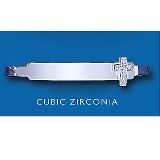 Child's Silver Identity Bangle 3 - 7 Years Cross Sterling Silver Cubic Zirconia