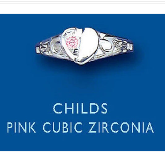 Child's Ring Sterling Silver Child's Heart Signet Ring With Pink Gemstone