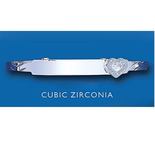 Silver Child's Bangle Identity Sterling Silver Heart Cubic Zirconia Religious