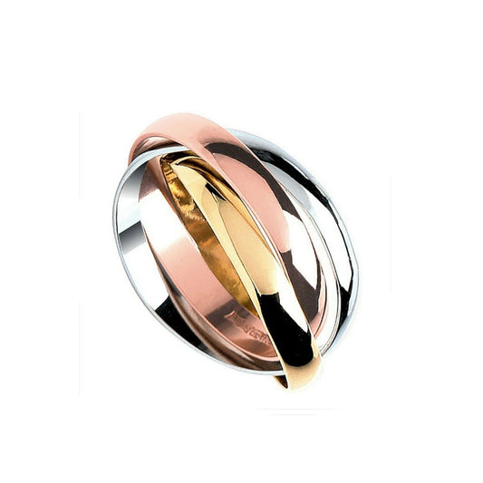 J R Jewellery chunky Russian wedding ring in intertwined rose gold, yellow gold, and white gold bands