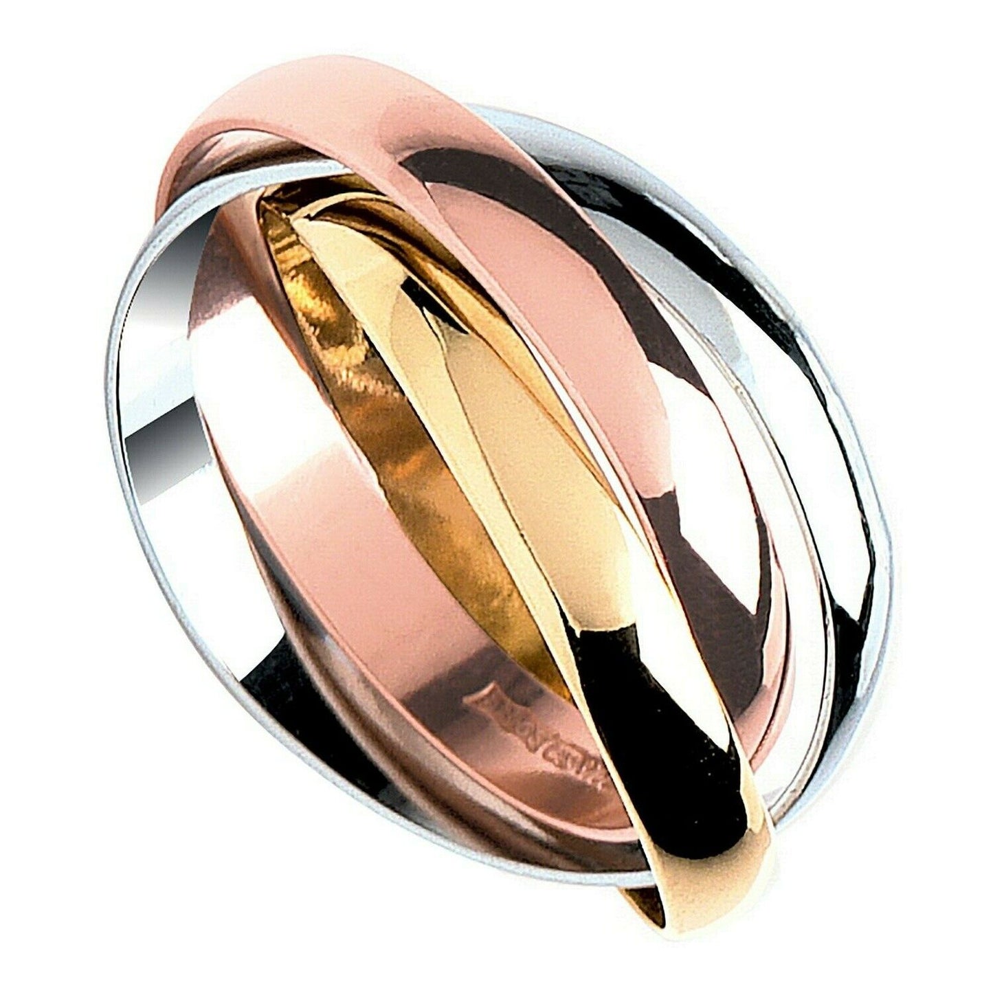 J R Jewellery chunky Russian wedding ring with interlocking rose gold silver and gold bands