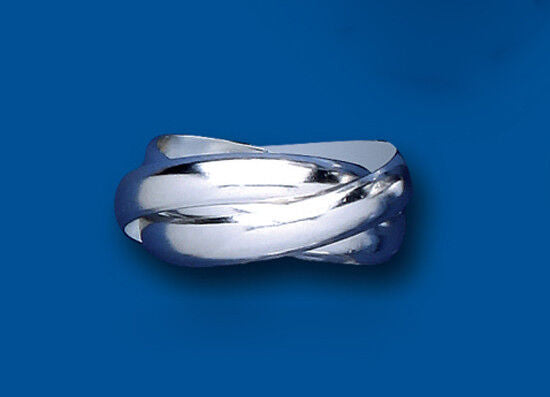 Chunky sterling silver Russian wedding ring with a bold intertwined design on blue background