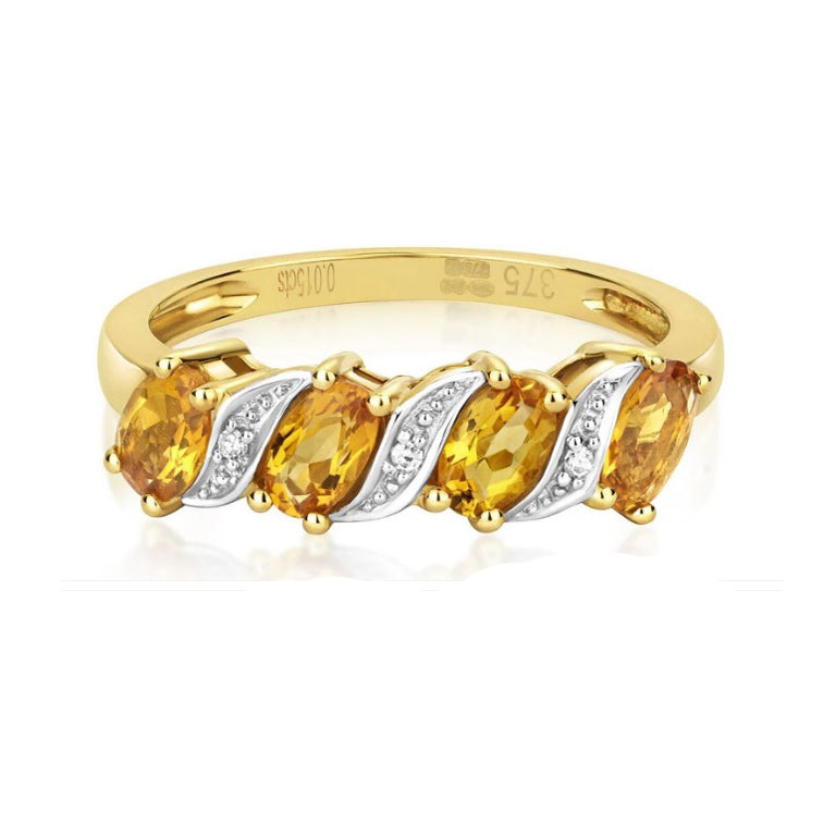 Real Citrine and Diamond Eternity Ring Solid Yellow Gold Band Size J - Q