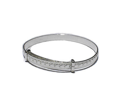 J R Jewellery silver baby bangle with delicate engraved detailing and secure clasp
