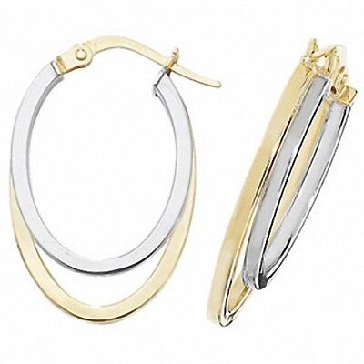 J R Jewellery two tone yellow and white gold double oval hoops with hinge closure oval gold hoop earrings