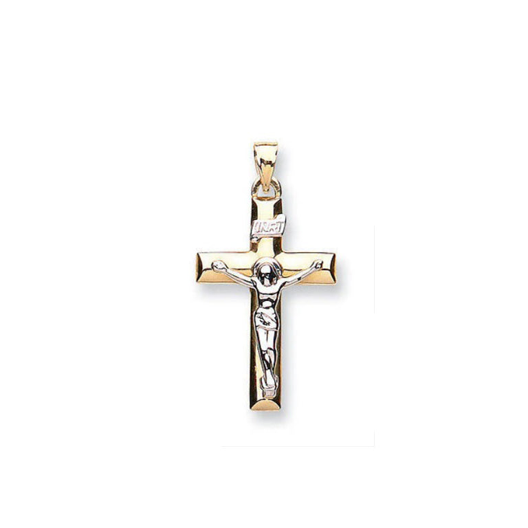 Gold Crucifix Pendant Two Colour Gold Crucifix Yellow and White Gold Crucifix