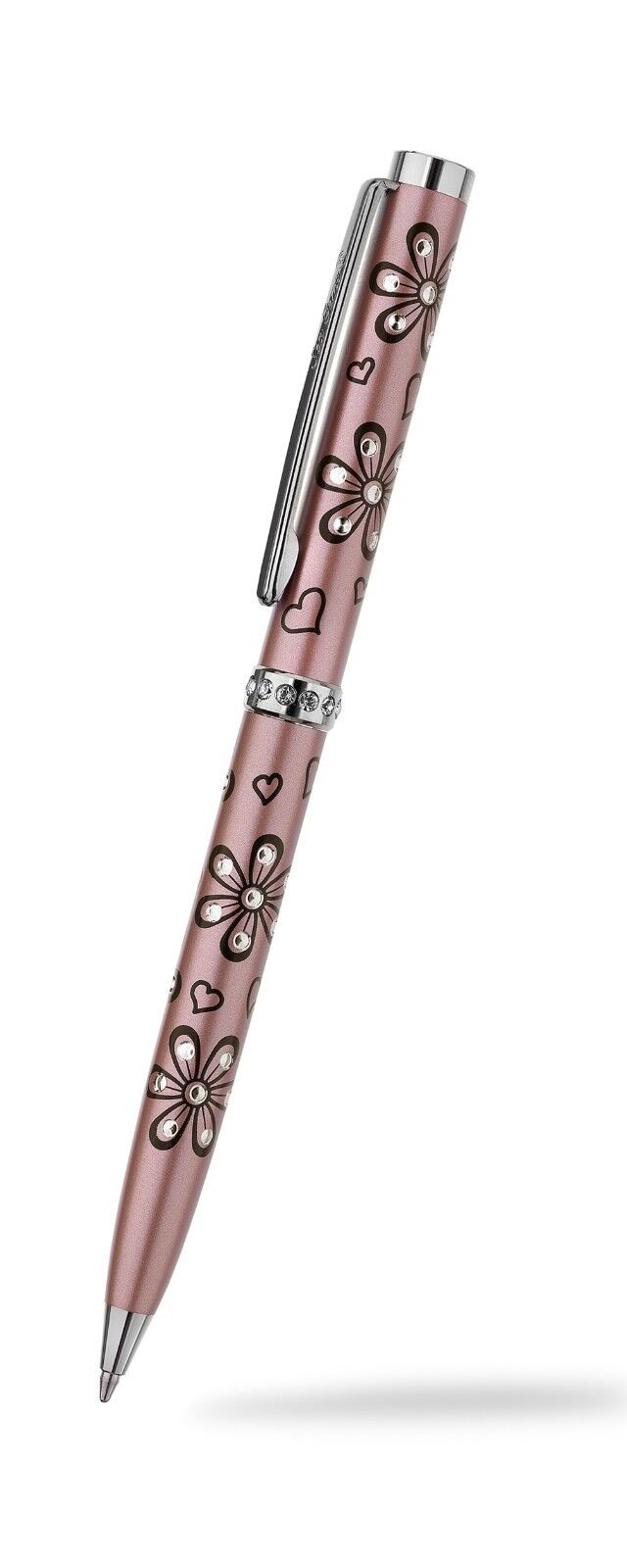 J R Jewellery crystal flower ballpoint pen with pink floral design and silver clip
