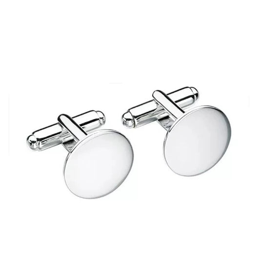 Round Plain Cufflinks Solid Sterling Silver Free engraving service on this item
