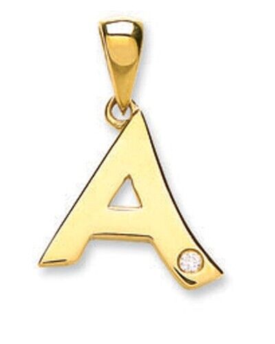 J R Jewellery diamond initial pendant 9ct gold letter A with a small diamond detail