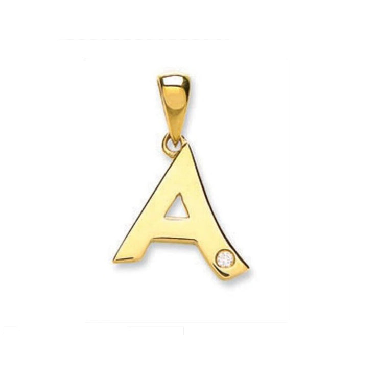 Diamond initial pendant 9ct gold letter A with small diamond detail charm by J R Jewellery