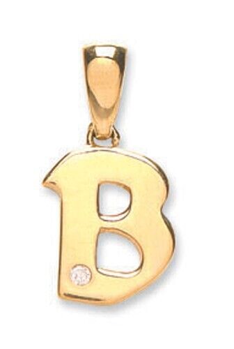 Diamond initial pendant 9ct gold letter B with small diamond detail by J R Jewellery